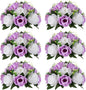 NUPTIO Flower Wedding Centrepieces for Tables - 6 Pcs 9.5in Diameter Lilac & White Artificial Flowers Rose Ball for Centerpieces Table - Fake Rose Arrangements for Weddings Birthday Party Decor