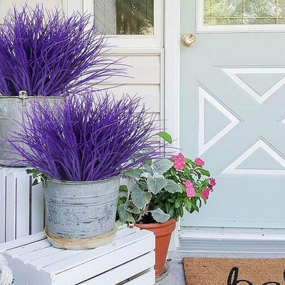 Fake Grass Plant Fake Plants Outdoor Artificial Onion Grass Artificial Grasses Outdoor UV Resistant Faux Plastic Grass Artificial Shrubs Bushes Fake Flowers Outside Artificial Yard Flower(Pure Purple)