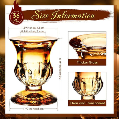 Foaincore 36 Pcs Candlestick Holders Bulk 2.5 Inch Taper Candle Holder for Table Centerpiece Thick Glass Ritual Candle Stand for Wedding Christmas Valentines Festival Party Decorations（Gold）