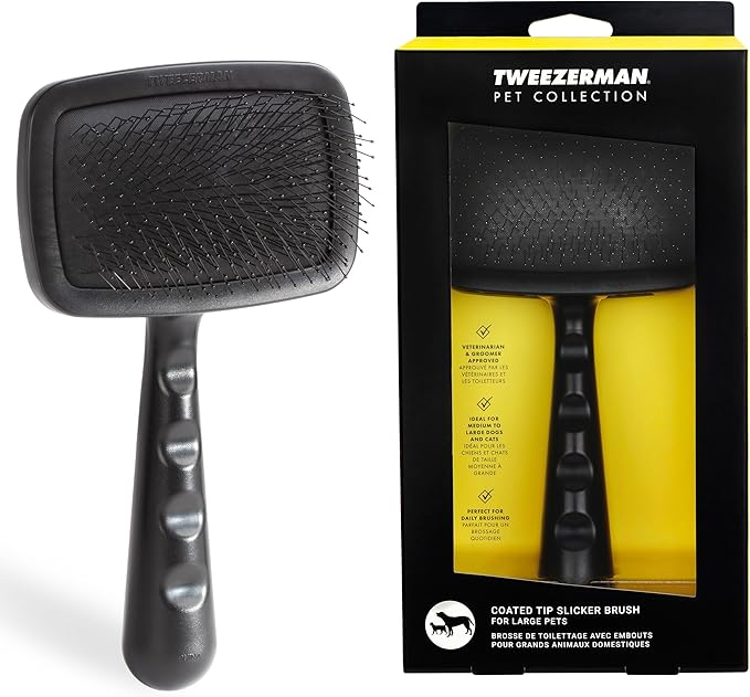 Tweezerman Dog and Cat Slicker Brush for Large Pets, Grooming Brush with Coated Bristles to Prevent Scratching and Ergonomic Handle-Mewly Pet