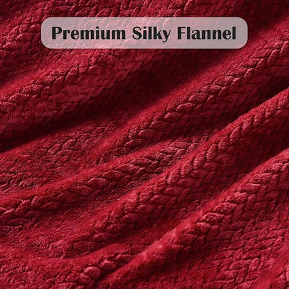 NEWCOSPLAY Super Soft Twin Blanket Red Premium Silky Flannel Fleece Leaves Pattern Lightweight Bed Blanket All Season Use (Red, Twin(60"x80"))