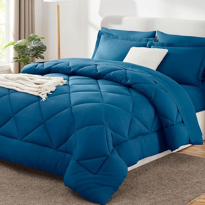CozyLux Queen Comforter Set Teal - Bed in a Bag Queen Size 7 Pieces, Luxury Soft Bed Set for All Seasons, Bedding Set with Down Alternative Comforter, Sheets, Pillowcases & Shams
