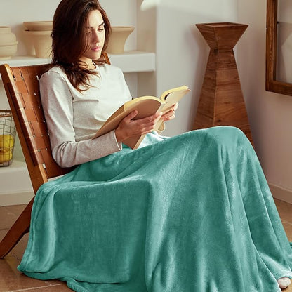 Exclusivo Mezcla Extra Large Fleece Throw Blanket for Couch, Sofa, 300GSM Super Soft and Warm Blankets, Celadon Throw All Season Use, Cozy, Plush, Lightweight, 50x70 Inches