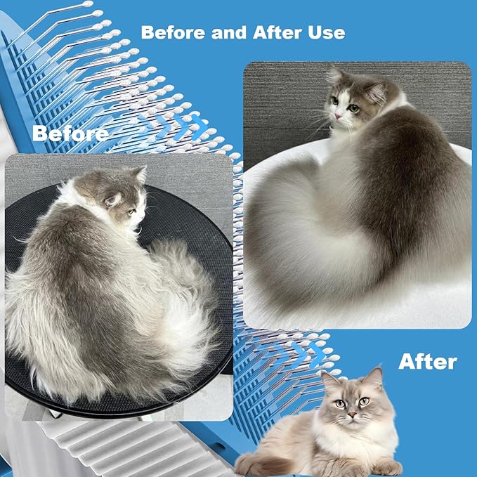 Cat brush, Cat Brush for Long or Short Haired Cats, Remove Loose Fur and Mats, Rounded Pins Reduces Painful Pulling, Not for Tangle and Curly Fur, Azure-Mewly Pet