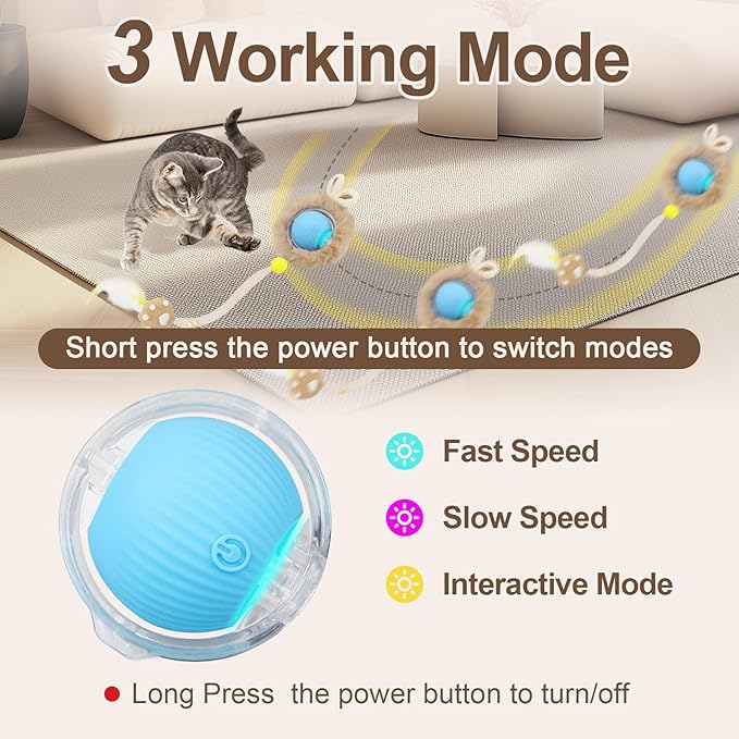 Interactive Cat Toys, Smart Rolling Ball in Play Mat, Automatic Speedy Moving Ball for Indoor Exercise, Motion Activated Pet Balls for Hide and Seek Mouse Catching Game (Blue)-Mewly Pet