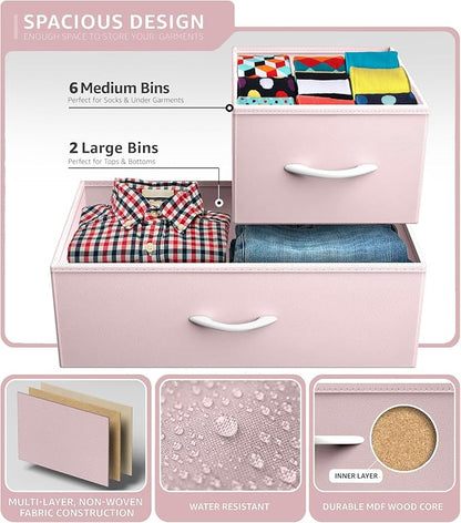 Sorbus Kids Dresser with 8 Drawers - Chest Organizer Unit with Steel Frame Wood Top & Handle, Fabric Bins for Clothes - Wide Furniture for Bedroom Hallway Kids Room Nursery & Closet