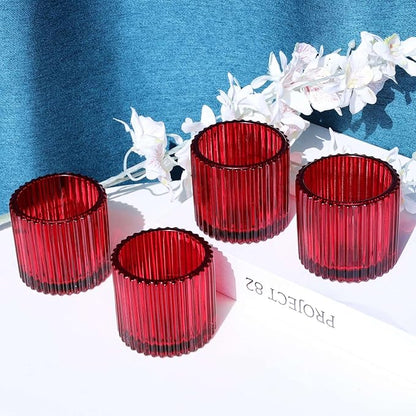 VOHO Red Votive Candle Holders for Christmas Valentines Day Decoration, Vintage Ribbed Tea Lights Candle Holder for Wedding, 6pcs Large Tealight Candle Holder for Votives Tea Lights(2.75'' x 2.56'')