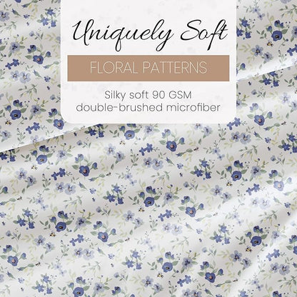 Linen Market Double-Brushed Patterned Microfiber Full Sheet Set 4 Piece – Oeko-TEX Certified Ultra Soft & Wrinkle-Free - 16" Deep Pocket Sheets - Easy Care Full Size - Blossoms Light Blue