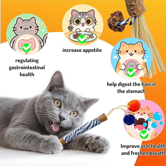 Catnip 4PCS Chew Stick with Wrapped Cotton Rope – Natural Dental Care Cat Toy for Teeth Cleaning & Gum Health, Satisfies Chewing Instincts, Safe & Long-Lasting Kitten Teething Toy-Mewly Pet