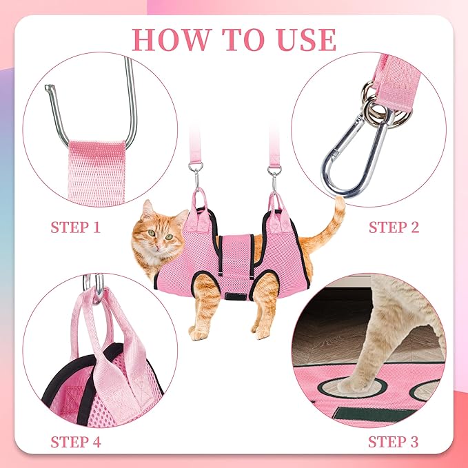 PatiencET Dog Grooming Hammock, Pet Grooming Hammock for Cats & Dogs with Security Strap, Dog Sling for Nail Trimming with Nail Clippers/Trimmer, Nail File, Pet Comb(Pink XS)-Mewly Pet