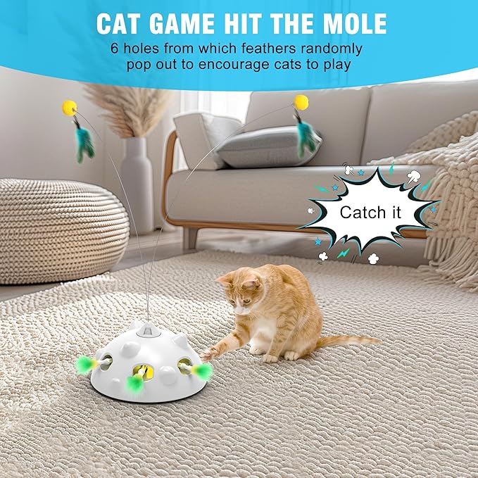 Cat Toys for Indoor Cats - Rechargeable Silent Interactive Automatic Cat Toy | Electric Feather Cat Bird Toy | Electric Cat Teaser Wand | Flapping Butterfly Bird Cat Toy | Toys for Adult Cats-Mewly Pet