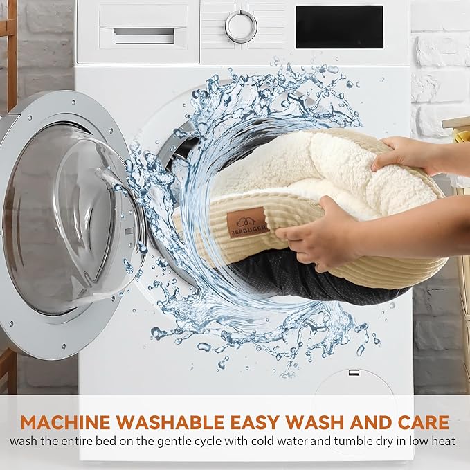 Cat Bed, 20In Dog Beds for Small Dogs, Calming Cat & Dog Beds for Indoor Pets, Pet Beds Comfortable Donut Round Ultra Soft (Camel, 23" L x 23" W x 6.5" Th)-Mewly Pet