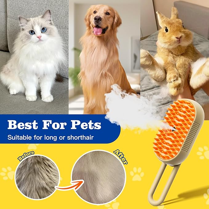 Cat Steam Brush for Shedding with Foldable Handle 4 in 1 Rechargeable Steam Brush for Cats and Dogs,Haired Pets Spritz Defur Comb for Cats Pet Spray Grooming Tool for Hair Removal & Massage-Mewly Pet