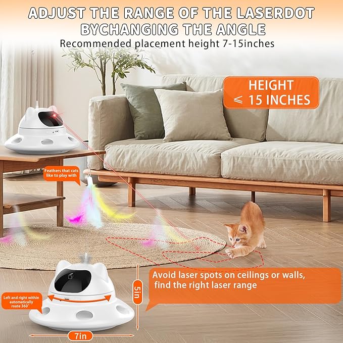 Cat Laser Toy,3-in-1Interactive Cat Toys Automatic Cat Toy with 360° Random Laser & Interactive Feather - 5 Laser PatternsUSB Rechargeable Motion Activated Moving - Fun Toys for Indoor Cats & Kittens-Mewly Pet