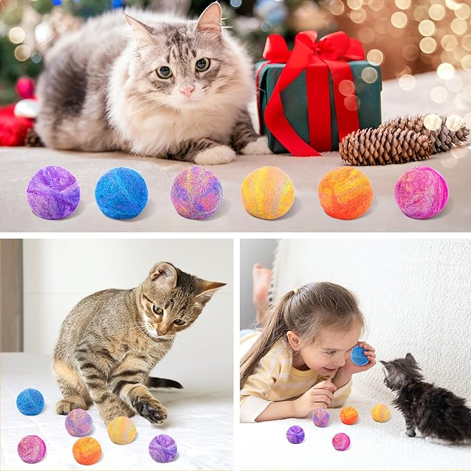 Retro Shaw Cat Toys Balls,Catnip Ball with Bell Inside,Wool Balls Toy with SilverVine Catnip Fill, Upgraded,Interactive Cat Nip Ball for Indoor Kitten Kitty 6 Pcs-Mewly Pet