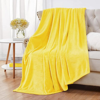 Walensee Fleece Blanket Plush Throw Fuzzy Lightweight (Throw Size 50x60 Bright Yellow) Super Soft Microfiber Flannel Blankets for Couch, Bed, Sofa Ultra Luxurious Warm and Cozy for All Seasons