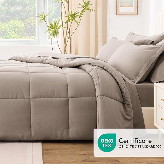 Love's cabin Twin Comforter Set Light Brown, 5 Pieces Twin Bed in a Bag, All Season Bedding Sets with 1 Comforter, 1 Flat Sheet, 1 Fitted Sheet, 1 Pillowcase and 1 Pillow Sham