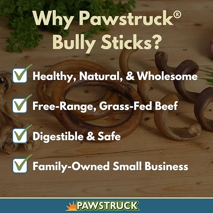 Pawstruck All-Natural 4" Bully Stick Rings for Dogs - Rawhide-Free, 100% Beef, Single Ingredient Dental Chew Bones - Fully Digestible, Low Odor - 10 Count - Packaging May Vary-Mewly Pet