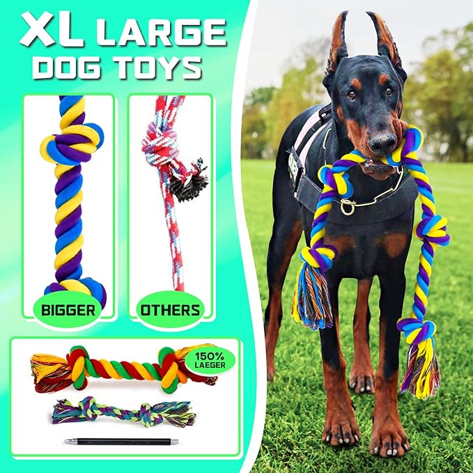 SHARLOVY XL Dog Chew Toys for Aggressive Chewers Large Breed, 14 Pack Tough Indestructible Dog Toys for Aggressive Chewers, Durable Puppy Chew Toys for Teething, Heavy Duty Cotton Rope Toys-Mewly Pet