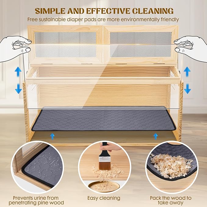 Hamster Cage 32 Inch Wooden Chewproof, 270° View Habitat with Bite-Proof Metal Mesh & Dual Access Doors, Acrylic Sheets & Solid Build for Dwarf Syrian Hamsters/Gerbils/Guinea Pigs/Chinchillas-Mewly Pet