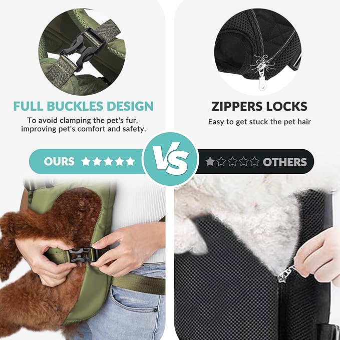 Lukovee Dog Backpack Carrier, Legs Out Easy-fit Dog Front Carrier for Small Medium Dogs, Adjustable Hands Free Dog Chest Carrier for Hiking Cycling (Green-4,Large)-Mewly Pet