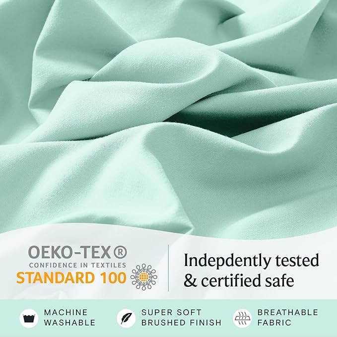 LuxClub 4 PC Sheet Set Bed Sheets Deep Pockets 16" Eco Friendly Wrinkle Free Cooling Machine Washable Hotel Bedding Silky Soft - Aquamarine Queen