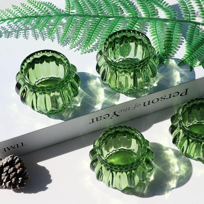 Woho Green Tea Lights Candle Holder Set of 12, Green Votive Candle Holders Bulk for Wedding Table Centerpiece, Tealight Candle Holder for Christmas Party Home Decor