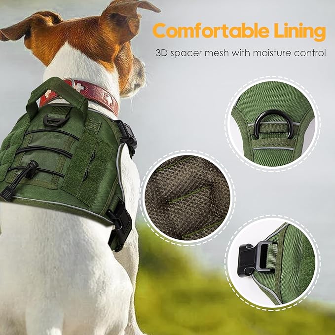 Heavy-Duty Tactical Dog Harness for Large Dogs, No Pull Adjustable Reflective Pet Vest with Molle System, K9 Military-Grade Control for Service Training, Outdoor & 10+ Breeds, Green, Small-Mewly Pet