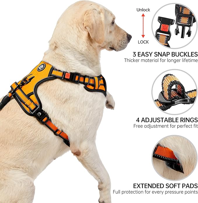 NESTROAD No Pull Dog Harness,Adjustable Oxford Dog Vest Harness with Leash,Reflective No-Choke Pet Harness with Easy Control Soft Handle for Large Dogs(Large,Orange)-Mewly Pet