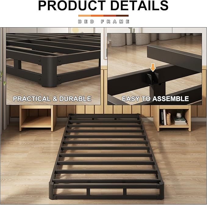 EMODA 4 Inch Twin Box Spring Heavy Duty Metal Mattress Foundation Bed Base with Fabric Cover, Easy Assembly