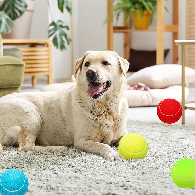 Large Dog Tennis Balls, 4 inch Interactive Big Dog Toy Ball for Small Medium Large Dogs, 4-Pack Dog Toys for Outdoor/Indoor Sports, Fetch, Training & Play-Mewly Pet