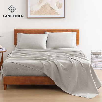 LANE LINEN 100% Organic Cotton Sheets King Size, Low Pilling Fade Resistant Machine Washable Naturally Cooling King Bedding Set, Soft & Comfy Sustainably Produced Cotton Sheets - Snowdrop