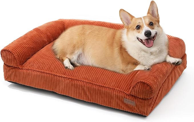 FUKUMARU Cute Dog Bed, Fluffy Dogs Couch with TPU Layer Keeping Lining Dry, Pet Sofa Medium Size Dog Easy to Care, Warm Cat Bed with Removable Zipper Cover, 36inch, Large, Orange-Mewly Pet
