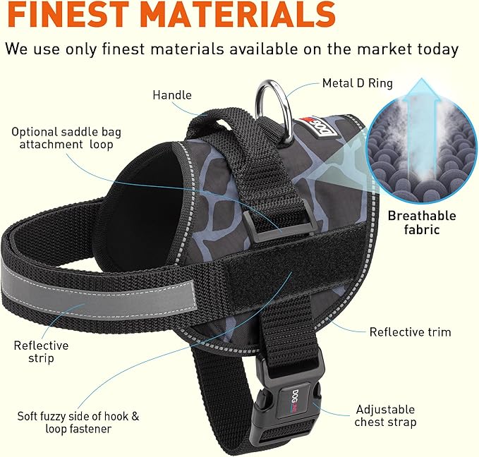 Dogline Dog Harness, Reflective No-Pull Adjustable Vest with Handle for Walking, Training, Breathable, No - Choke Harness for Small, Medium or Large Dogs Room for Patches Girraffe Grey S 18"-24"-Mewly Pet