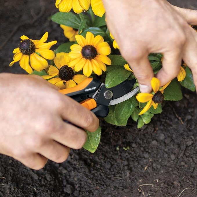 Fiskars Floral Pruning Shears - Plant Cutting Scissors/Garden Clippers For Deadheading and Working with Flowers - Black/Orange-Mewly Pet