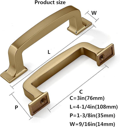 khtumeware 2-Pack 3-Inch Cabinet Handles - Brushed Brass & Gold Drawer Pulls, Cabinet Hardware