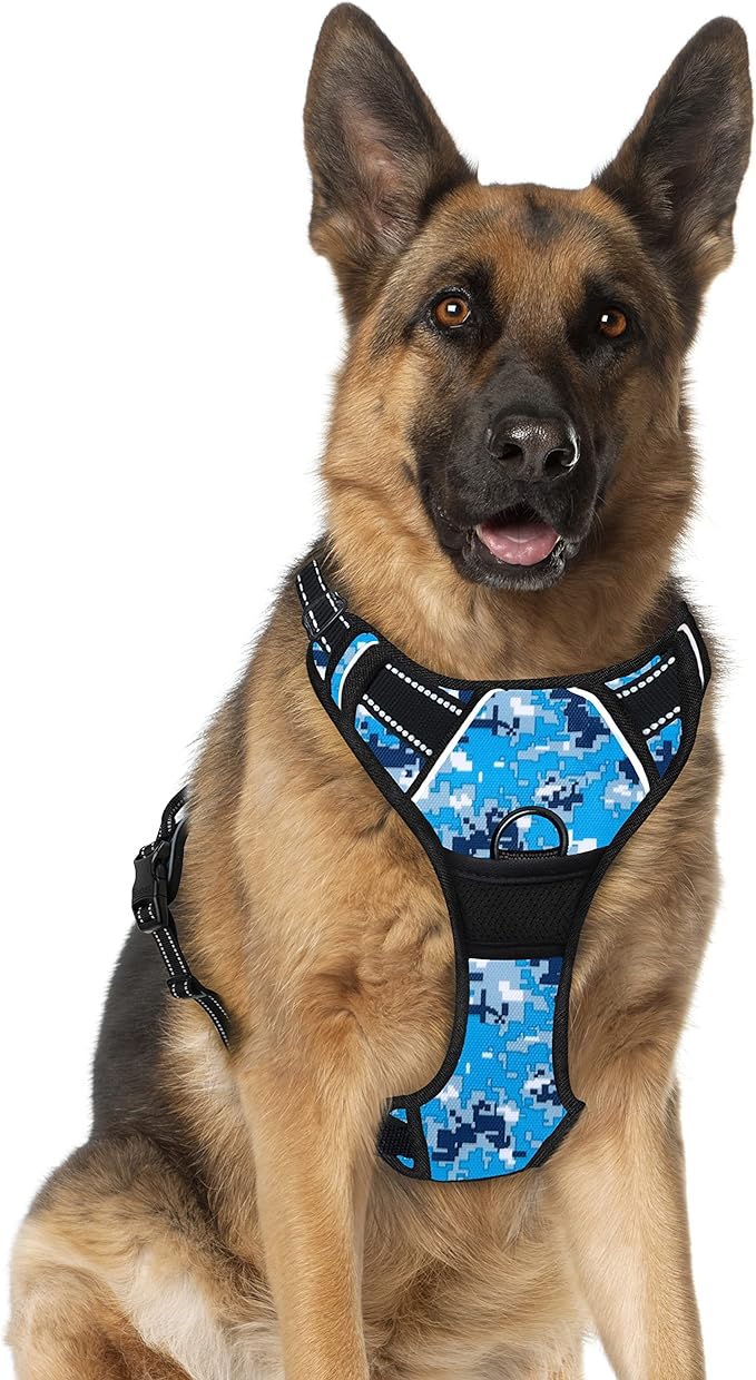 BARKBAY No Pull Dog Harness Large Step in Reflective Dog Harness with Front Clip and Easy Control Handle for Walking Training Running(Blue camo,XL)-Mewly Pet
