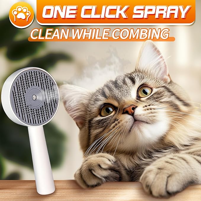 3 in 1 Cat Steam Brush, Self-Cleaning Anti-Static Pet Spray Hair Removal Comb for Cats with Release Button and Tank, Rechargeable Steam Brush for Shedding, Massage and Cleaning-Mewly Pet