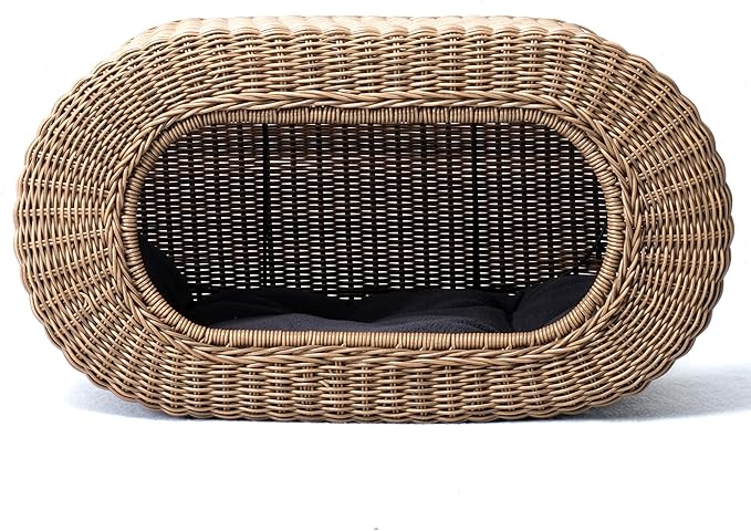 Fun Stackable Wicker Cat Hideaway House - Interactive Play Rattan Cat House for Indoor Cats Kitty, Pet Friendly Top/Side House Entry, Cat Bed Enclosed-Mewly Pet