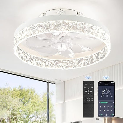 LEDIARY 15.7" Modern Ceiling Fans with Lights and Remote, Dimmable Low Profile Ceiling Fan, Flush Mount Ceiling Fan, Stepless Color Temperature Change and 6 Speeds - White