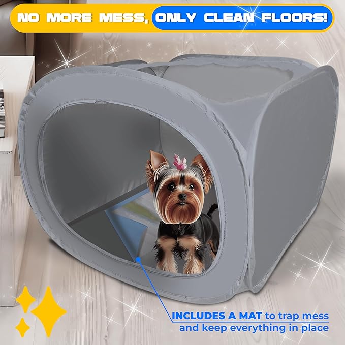TidyFriend Cat Litter Box Enclosure 24” x 24” with Peepad Holder Tray Fits for 24” x 24” Pee Pad, Enclosed Small Cat Litter Box with Removable Wee Wee Pad Holder, High-Sided Pet Enclosure (Dark Grey)-Mewly Pet