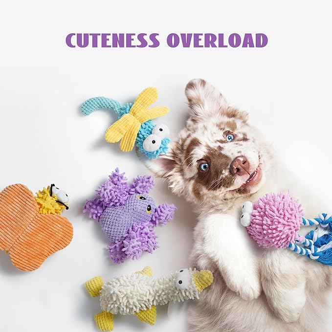 Nocciola Small Medium Large Dog Toys, Cute Soft Squeaky Crinkle Plush Stuffed Durable Pet Teething Animal Chew Toys for Small to Large Breed, Cognitive Stimuting Boredom Puppy Busy Birthdays Gifts-Mewly Pet