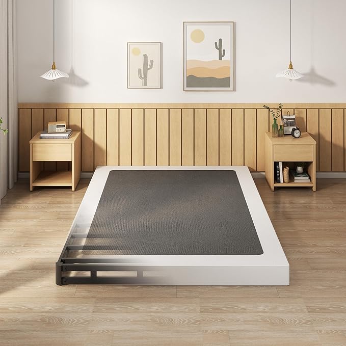 EMODA 4 Inch Full Box Spring Bed Base, 3000 LBS Heavy Duty Metal Mattress Foundation with Fabric Cover, Easy Assembly, Black