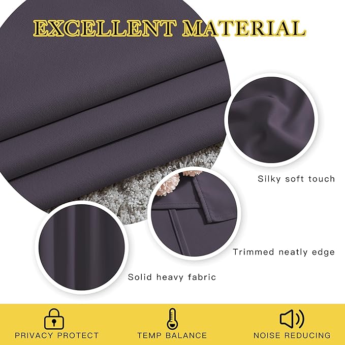 NICETOWN Bedroom Blackout Curtains and Drapes 54" L - Window Treatment Thermal Insulated Solid Grommet Blackout Draperies for Home Office (Greyish Purple, 2 Panels=92" Wide)