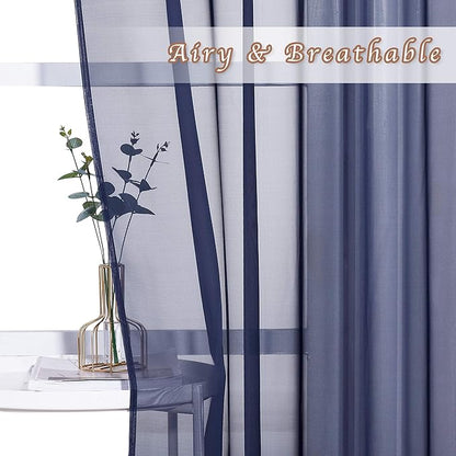 NICETOWN Dark Blue Sheer Curtains for Bedroom, Grommet Light Filtering Soft & Airy Elegant Window Treatment Lightweight for Living Room/Farmhouse, W54 x L90, 2 Panels