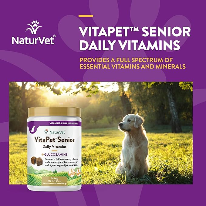 NaturVet VitaPet Senior Daily Vitamin Dog Supplements Plus Glucosamine – Includes Full-Spectrum Vitamins, Minerals – Joint Support for Older, Active Dogs – 120 Ct. Soft Chews-Mewly Pet