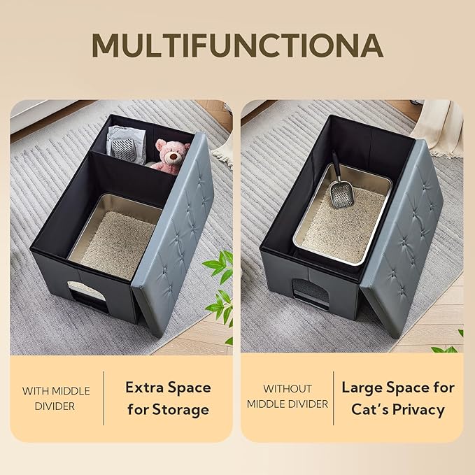 MEEXPAWS Cat Litter Box Enclosure Furniture Hidden, Cat Washroom Bench Storage Cabinet | Extra Large 35.4'' x 19.7'' x 19.7''| Dog Proof | Waterproof Inside/Easy Clean | Easy Assembly | Odor Control-Mewly Pet