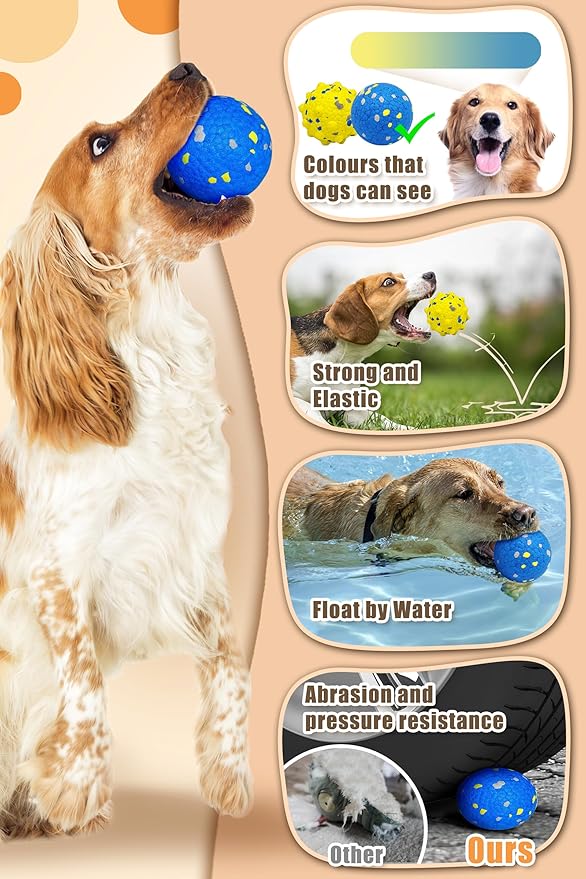 Dog Tennis Balls for Aggressive Chewers, Indestructible Durable Bouncy Interactive Toy for Dogs Fetch Game Lightweight Floating Outdoor Training(2 Yellow Point+ 2 Blue Cirle Medium)-Mewly Pet
