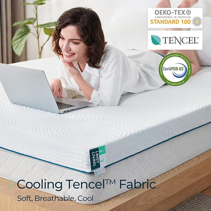 LINSY LIVING 3 Inches Twin Memory Foam Mattress Topper, Cooling Gel-Infused Swirl Memory Foam, Soft Bed Topper with Tencel™ Cover, CertiPUR-US and Oeko-TEX Certified, 74" L * 38" W * 3" H