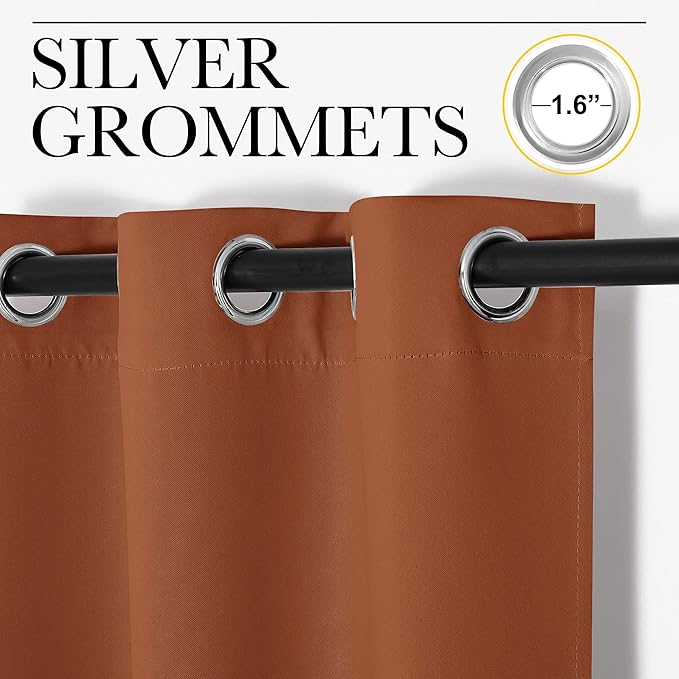 NICETOWN Burnt Orange Blackout Curtains for Sliding Door - 55 by 102, 2 Pieces, Blocking Out Sunlight Window Treatment Modern Design Grommet Curtain Panels for Dining Room